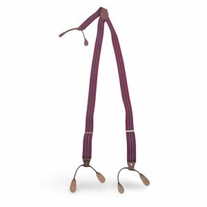 Vintage CAS West Germany Men Striped Suspenders Burgundy Navy Blue Button End